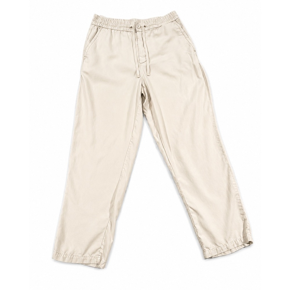 Zara Relaxed Khaki Trouser Pants Womens Medium Beige Drawstring Waist Pants